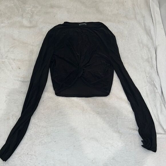 Prettylittlething womens black cropped top size 0 - Picture 1 of 3